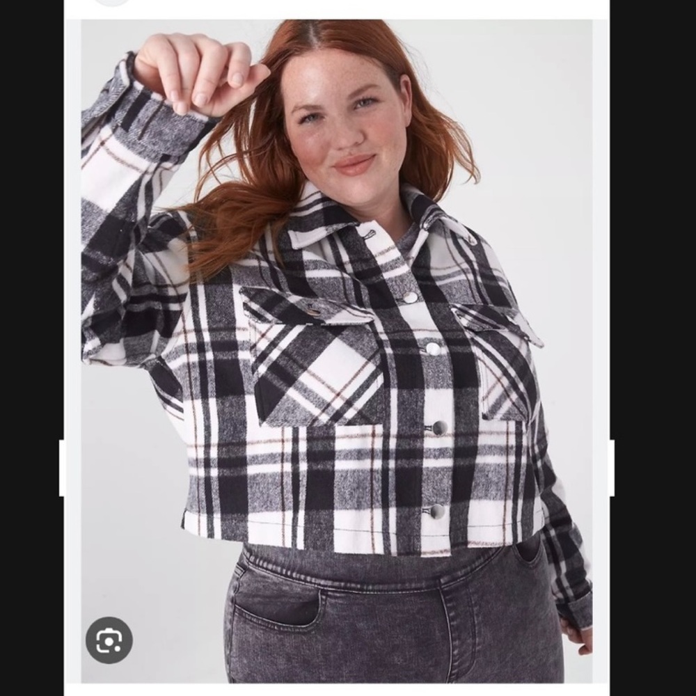 🍀Lane Bryant Plaid Black and White Women's Jacket Size 22/24